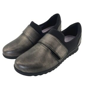 Aravon Josie Instep Strap CH6104 Metallic Leather Slip On Shoes 9.5 Extra Wide